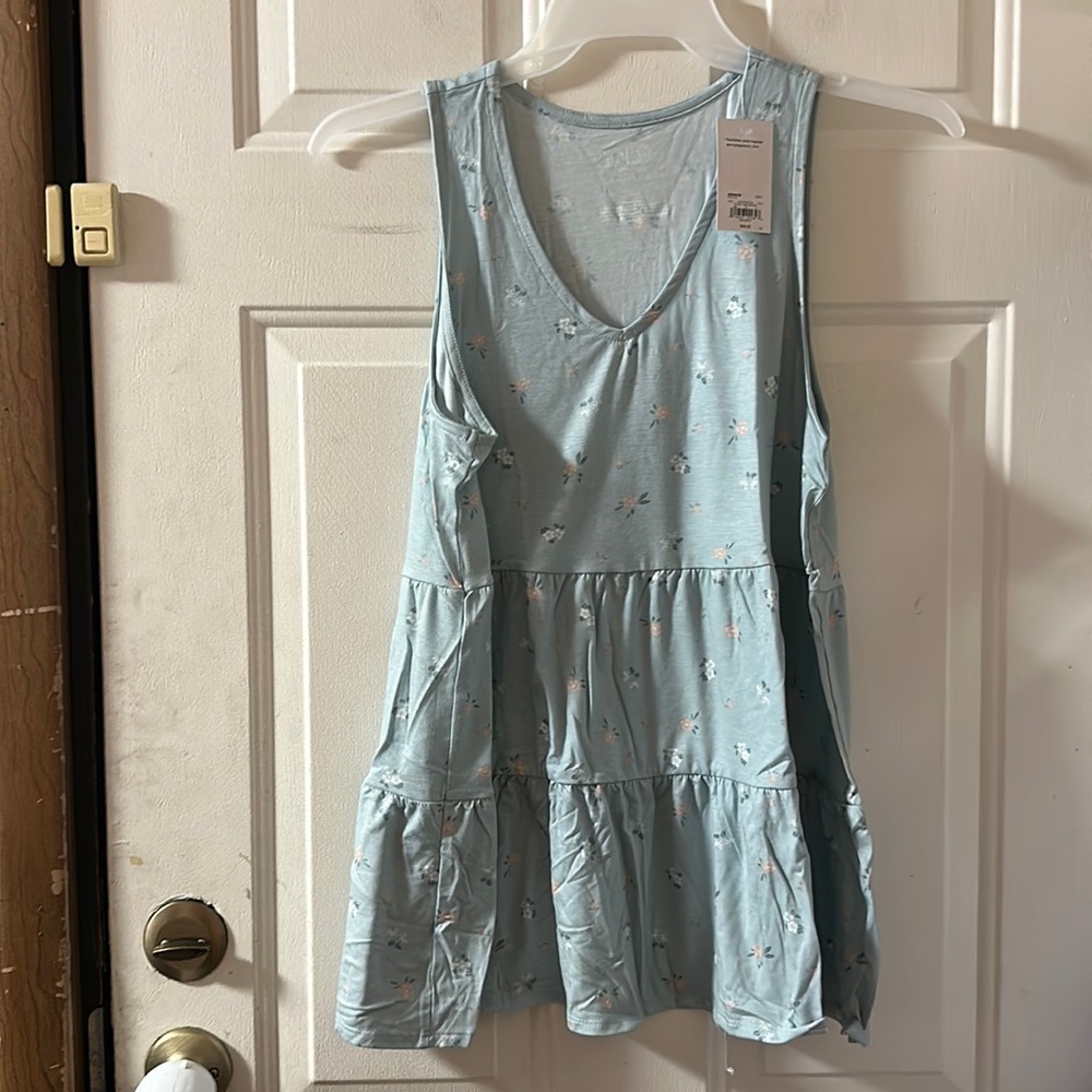 a:glow Sleeveless Tiered Babydoll Top: BLUE FLORAL: NWT: SIZE L